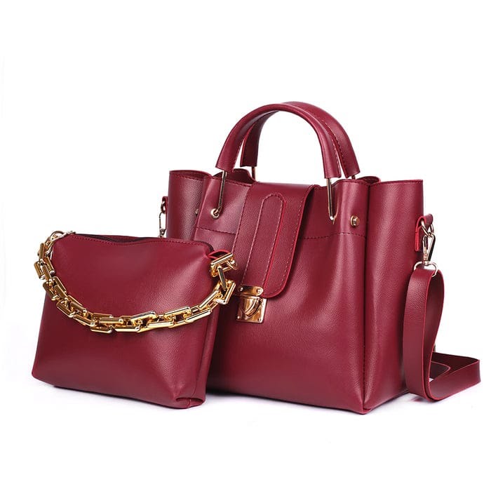 2-in-1 Tote & Crossbody Bag Set in Burgundy